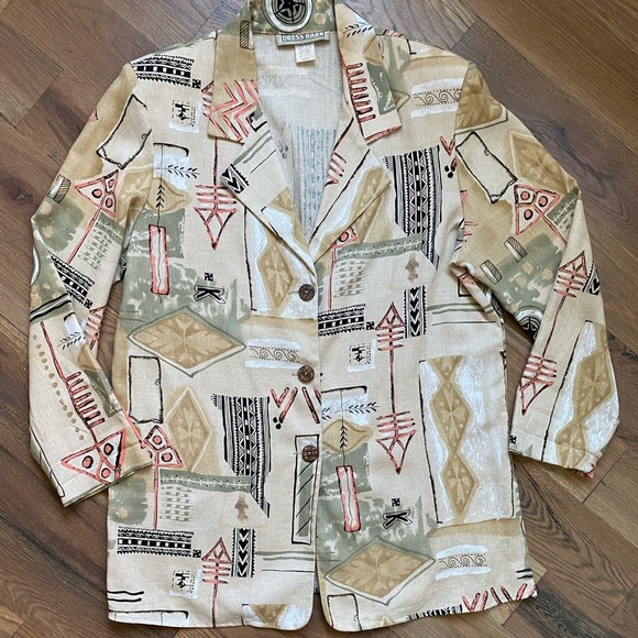 Dress Barn Abstract Design Linen Womans Blazer Size Large - Picture 3 of 17